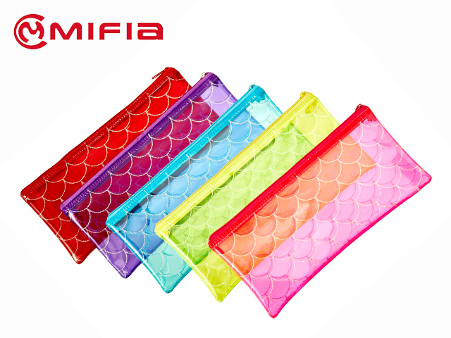 PVC Translucent Colored Pencil Bag with Glitter 