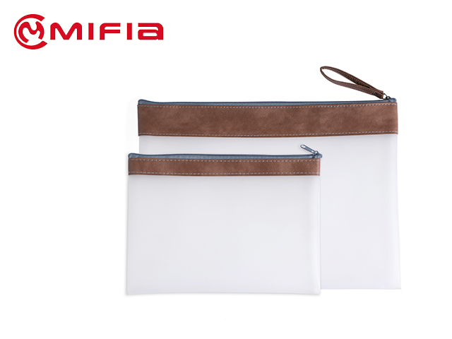 White TPU Zipper Bag with Leather Strip